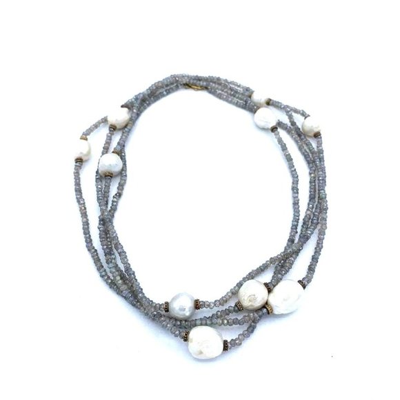 Jewelry - SILK 925 SILVER BEADED WITH White Pearls STONES- 36 inches